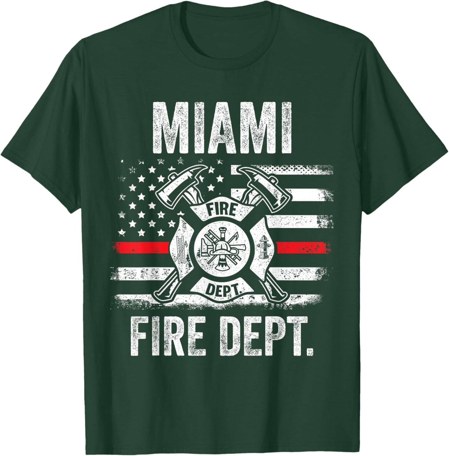 Miami Florida Fire Department Thin Red Line Fireman T-Shirt - T-Shirt | Forest