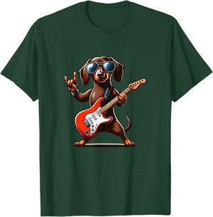 Funny Dachshund Dog Playing Guitar Dachshund Lover Guitarist T-Shirt - T-Shirt | Forest