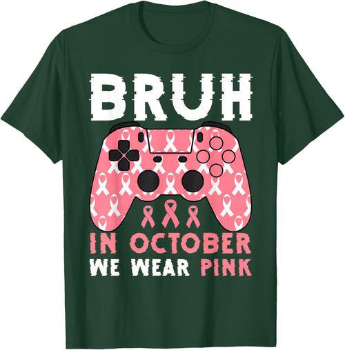 Bruh In October We Wear Pink Breast Cancer Gaming Kids Boys