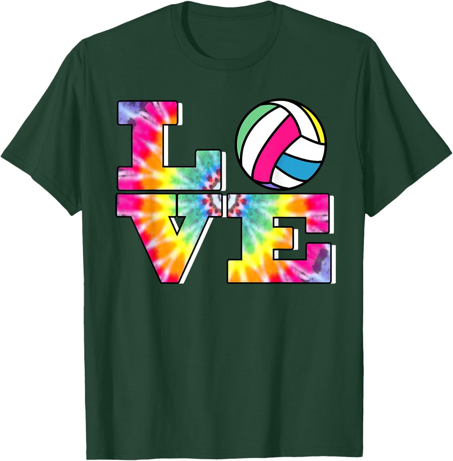 Girls Volleyball Tie Dye Love Colorful for Teenagers T-Shirt - T-Shirt | Forest