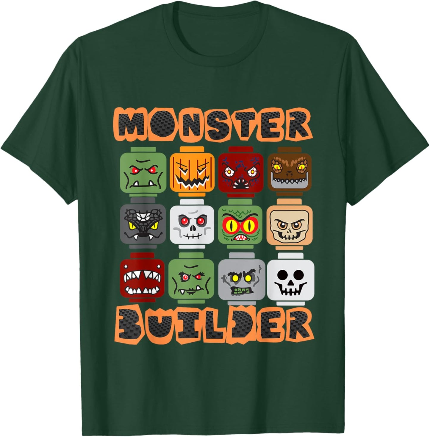 Halloween Building Bricks Monster Builder Brick Head Funny T-Shirt - T-Shirt | Forest