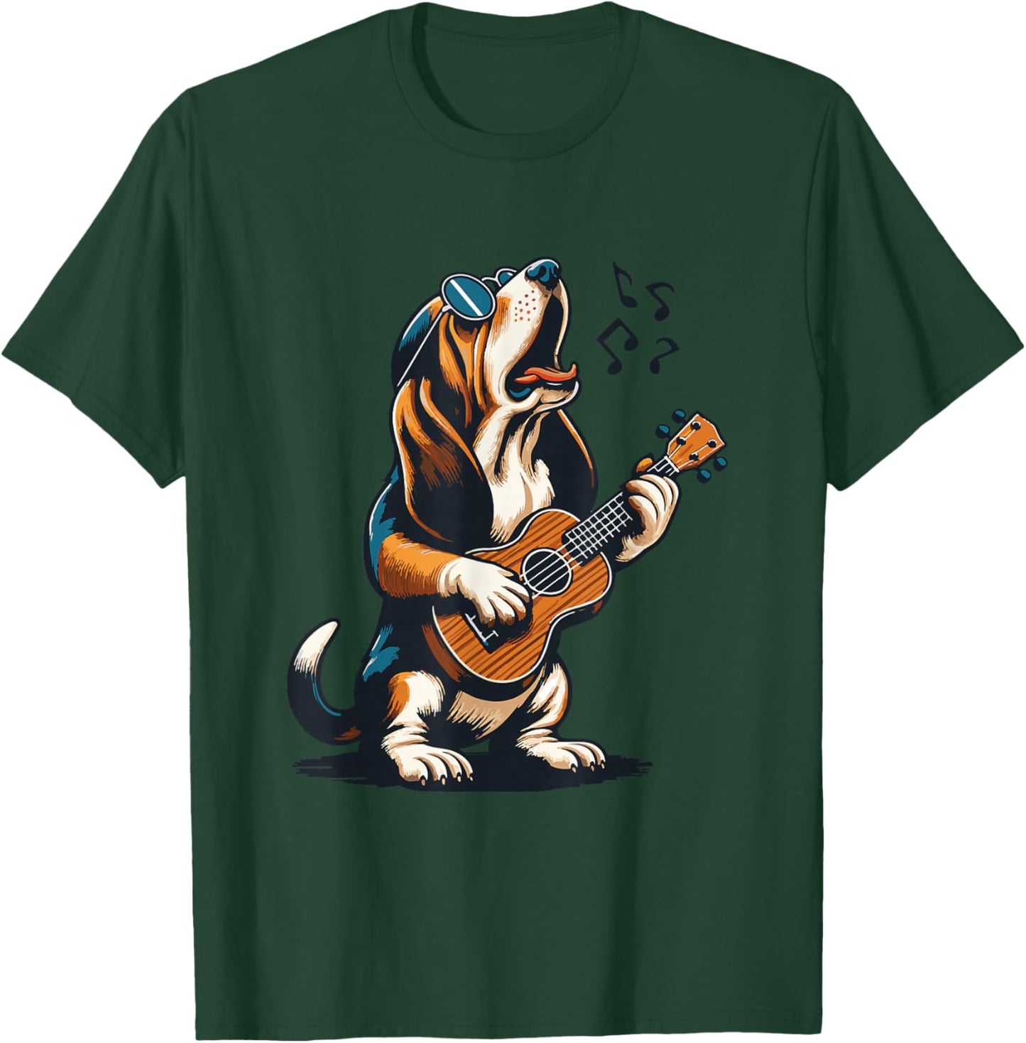 Dog Playing Guitar Singing Basset Hound Funny T-Shirt - T-Shirt | Forest
