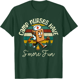 Camp Nurse Retro Camper Nature Camping Trip S'Mores Campfire T-Shirt - T-Shirt | Forest