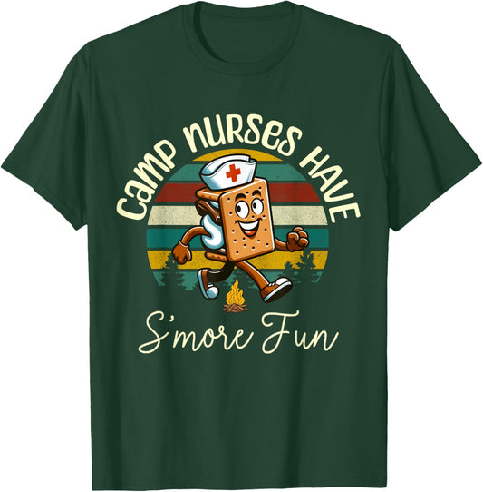 Camp Nurse Retro Camper Nature Camping Trip S'Mores Campfire T-Shirt - T-Shirt | Forest