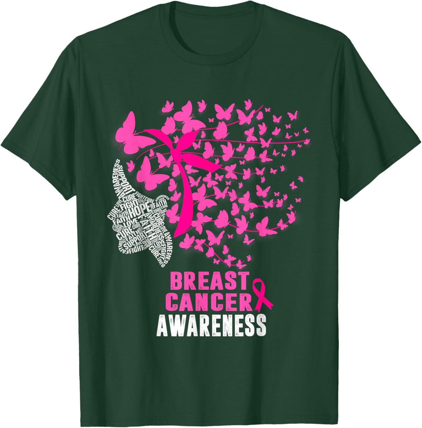 Breast Cancer Awareness Butterfly Pink Ribbon Support T-Shirt - T-Shirt | Forest