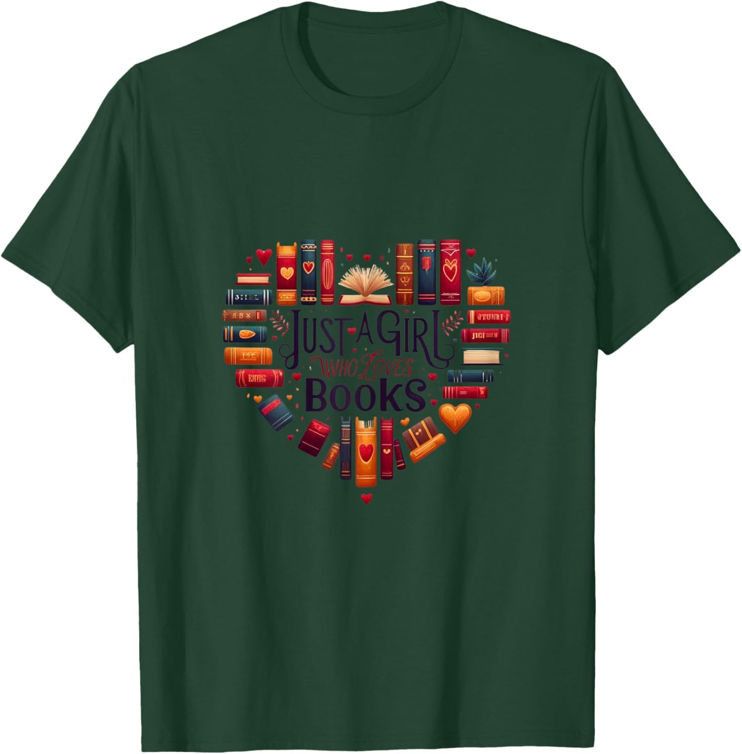 Cute Just A Girl Who Loves Books - Heart Shape Reader T-Shirt - T-Shirt | Forest