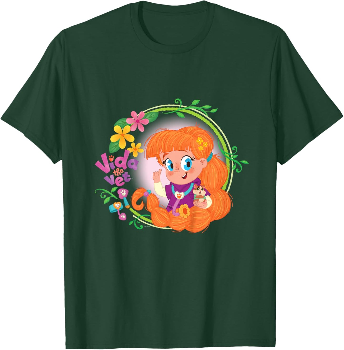Vida the Vet, Flowery Vet Care, Graphic Logo T-Shirt - T-Shirt | Forest