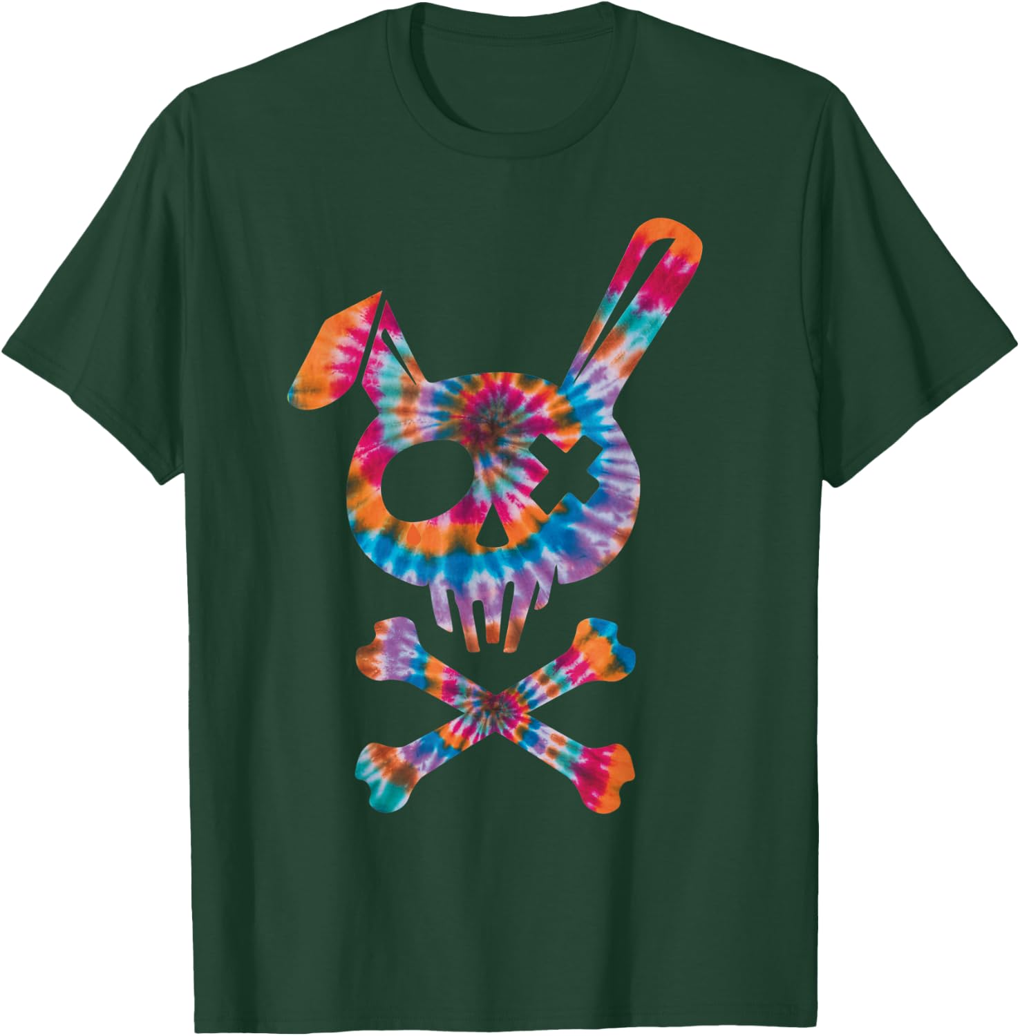 Scary Skull And Crossbones Bad Rabbit Horror Bunny Tie Dye T-Shirt - T-Shirt | Forest
