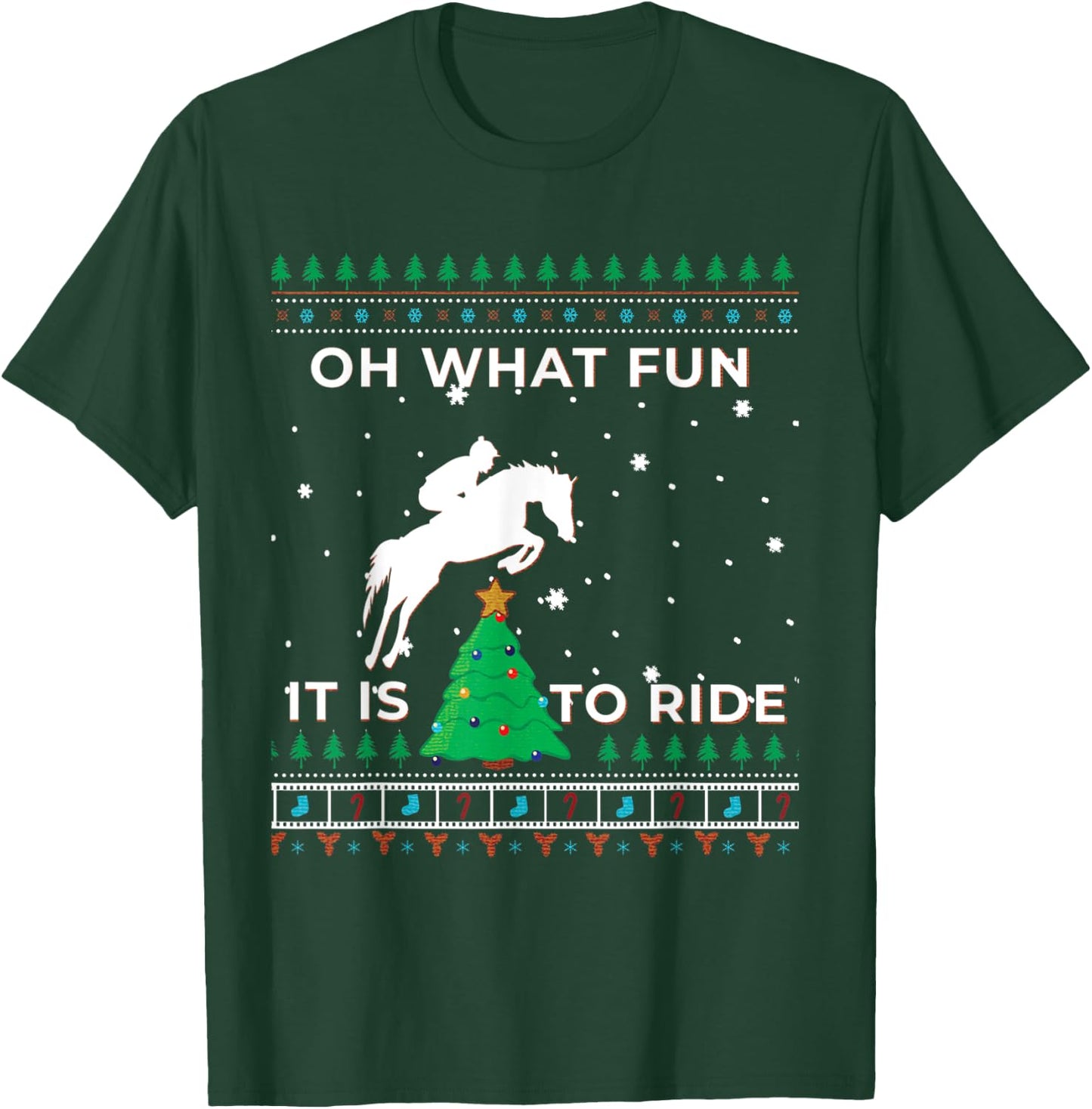 Horse Rider Equestrian Cowboy Ugly Christmas Sweater Jumper T-Shirt - T-Shirt | Forest