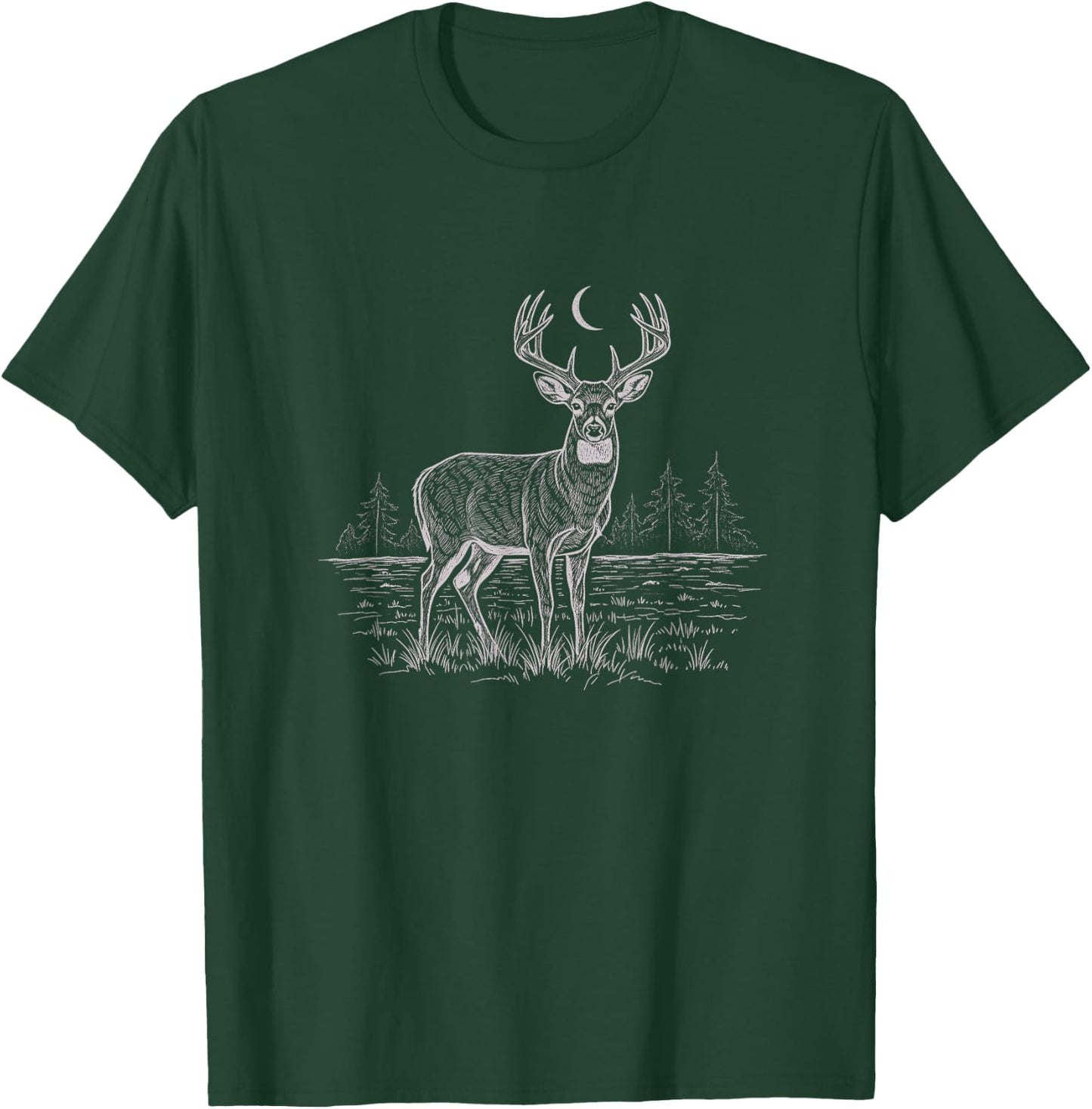 Whitetail Deer Nature Drawing Art Design T-Shirt - T-Shirt | Forest