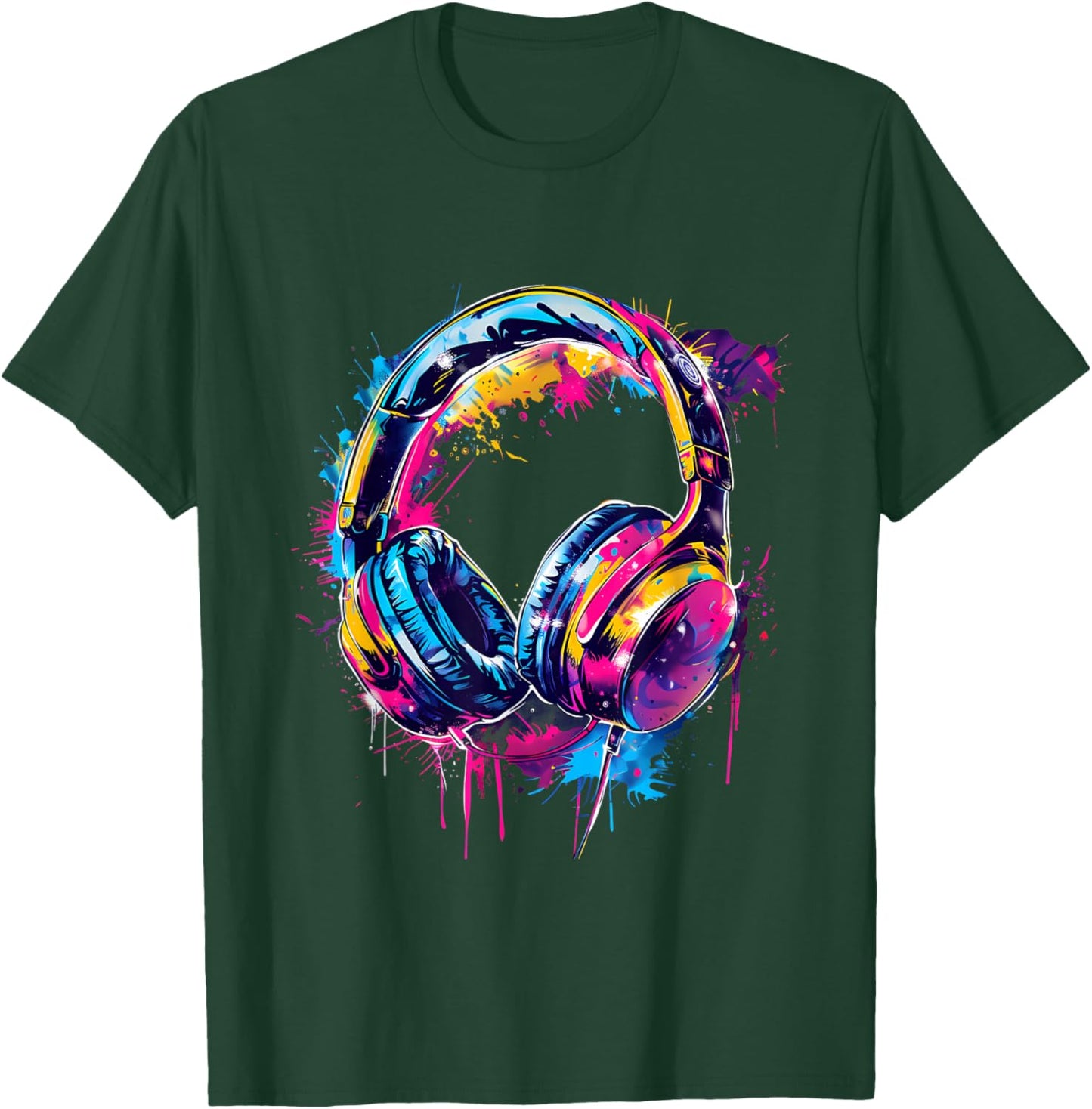 Headphones Music DJ House Dance Club Music Headphones Splash T-Shirt - T-Shirt | Forest