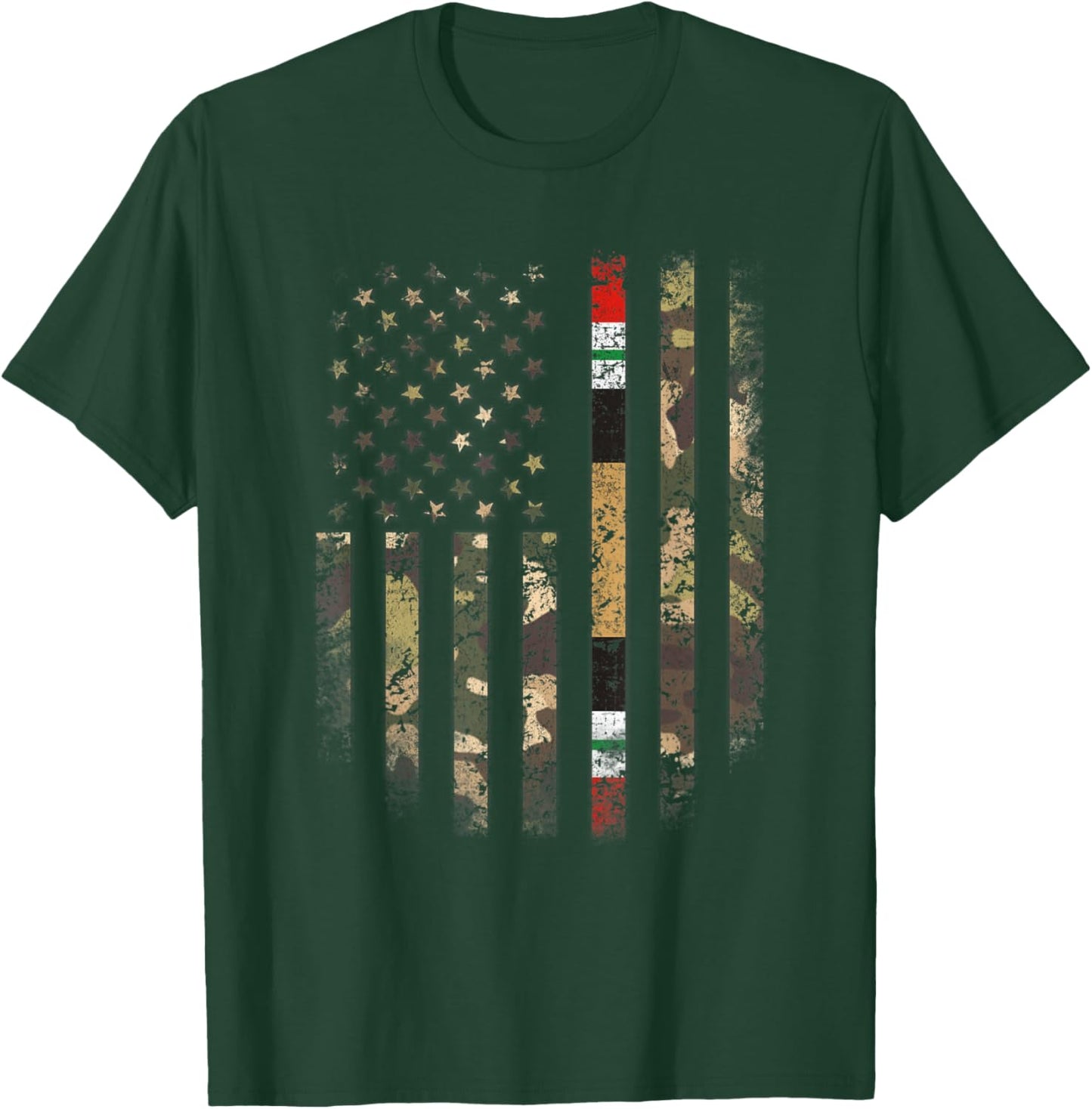 Proud Iraq War Veteran Camo US Flag Ribbon Military Family T-Shirt - T-Shirt | Forest