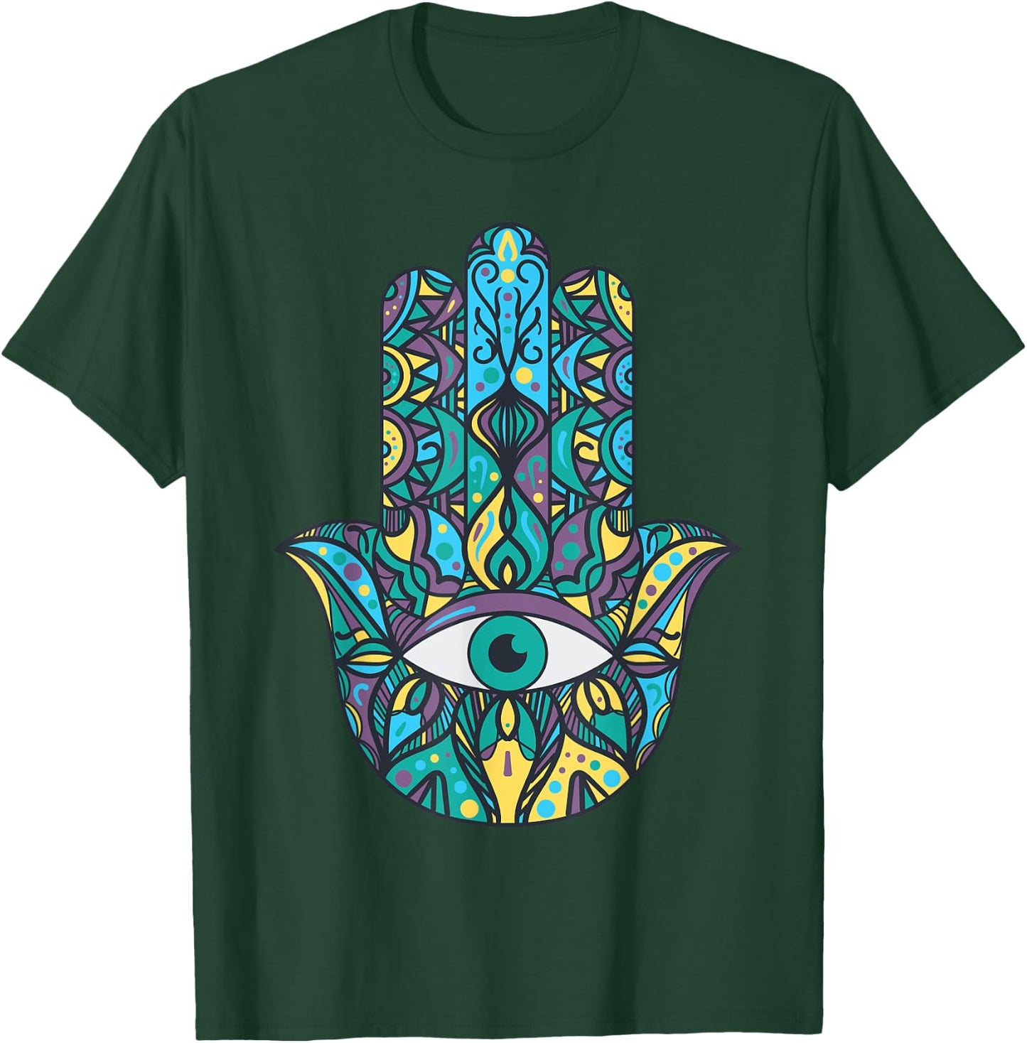 Hamsa Hand Meditation Yoga Hand Of Fatima Men Women T-Shirt - T-Shirt | Forest