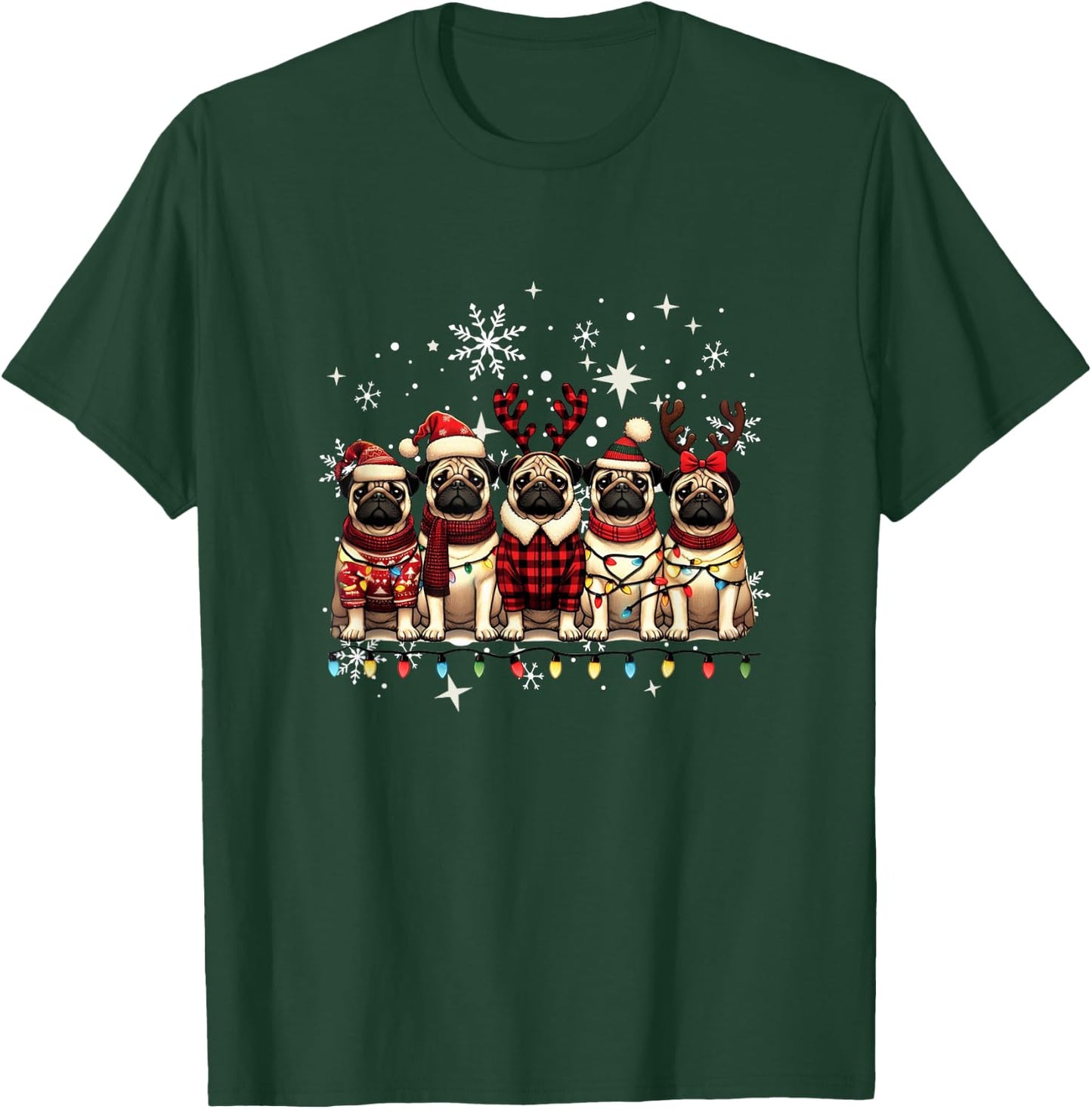 Pug Christmas Pugs Xmas Pug Lover T-Shirt - T-Shirt | Forest