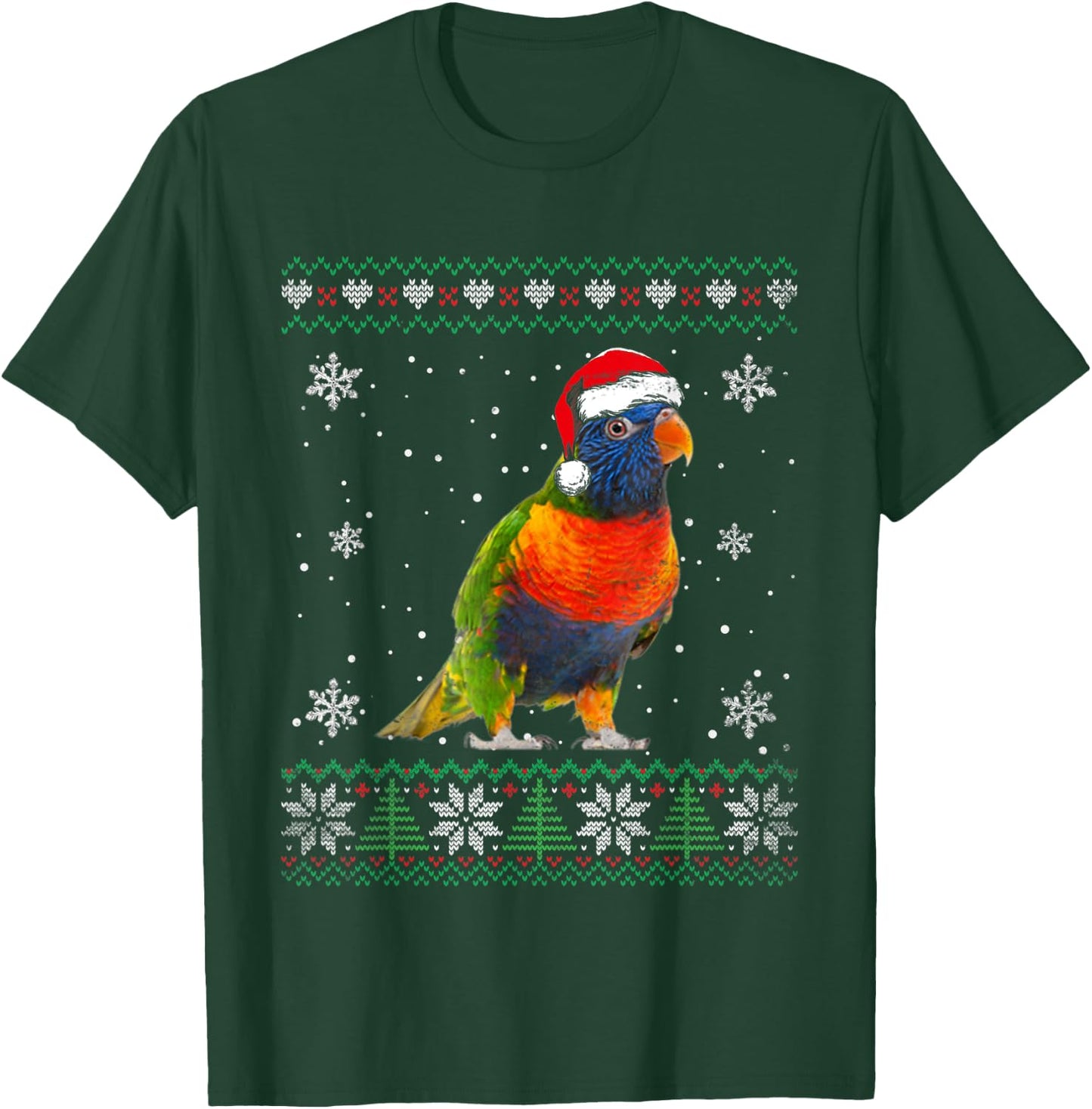 Santa Parrot Ugly Sweater Animals Christmas Pajama T-Shirt - T-Shirt | Forest