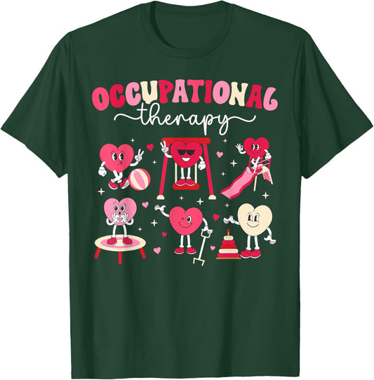 Valentines Day Women's -Adults Occupational Therapy Valentine Black Small Modern Lightweight Unique Graphic Cartoon Round Neck Short Sleeve T-Shirt - T-Shirt | Forest