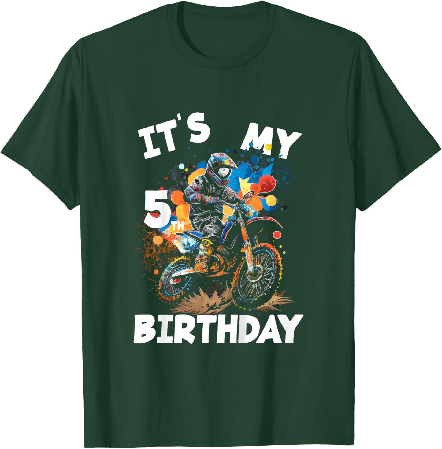 Kids It's my 5th Birthday 5 Year Old Dirt Bike Birthday T-Shirt - T-Shirt | Forest