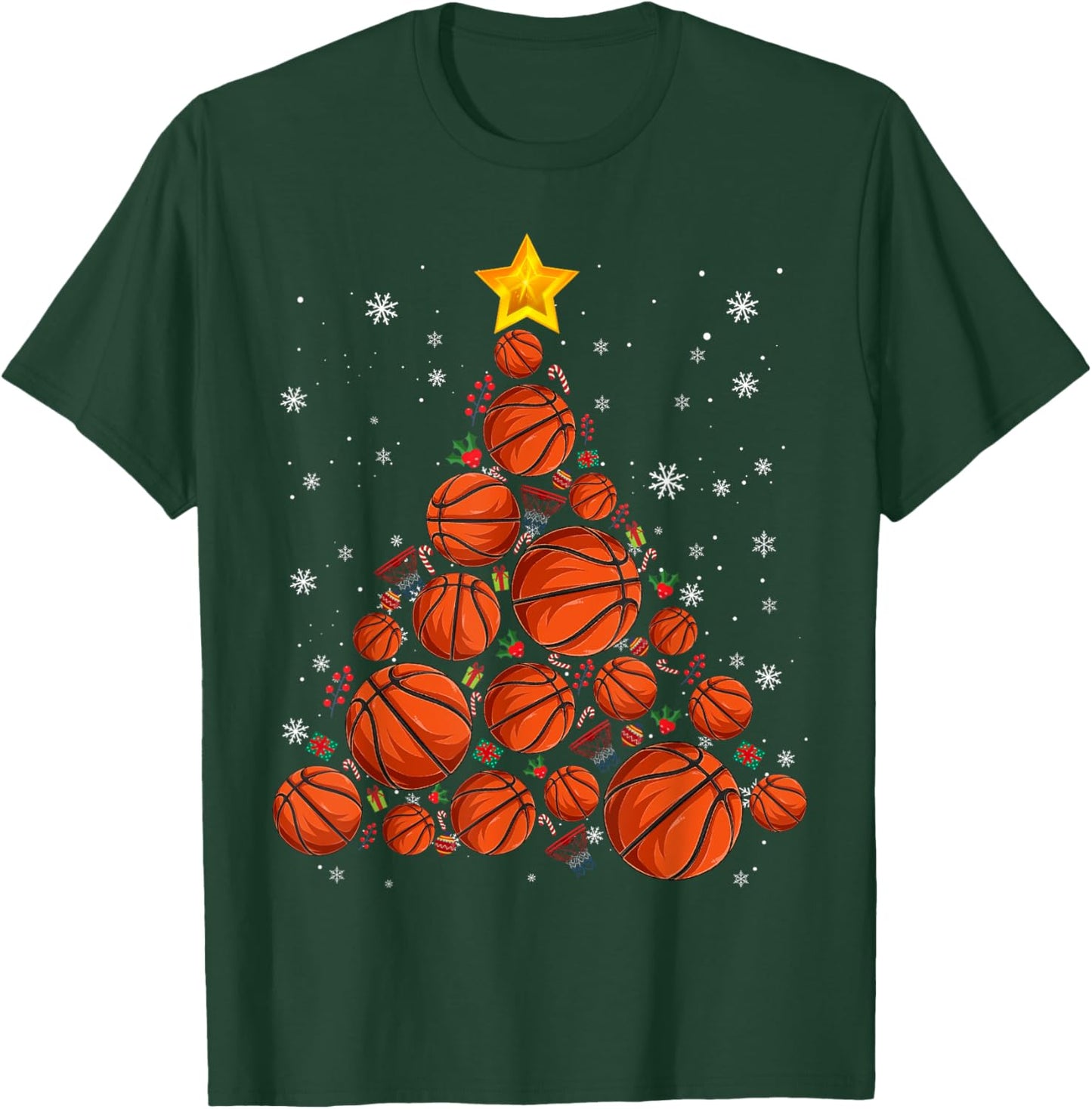 Basketball Xmas Tree Lights Santa Basketball Lover Christmas T-Shirt - T-Shirt | Forest