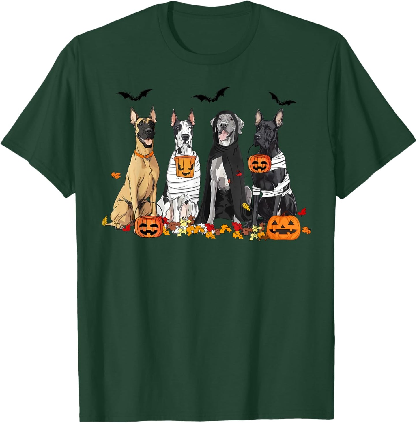 Cute Great Dane Dogs Ghost Witch Mummy Halloween Pumpkins T-Shirt - T-Shirt | Forest