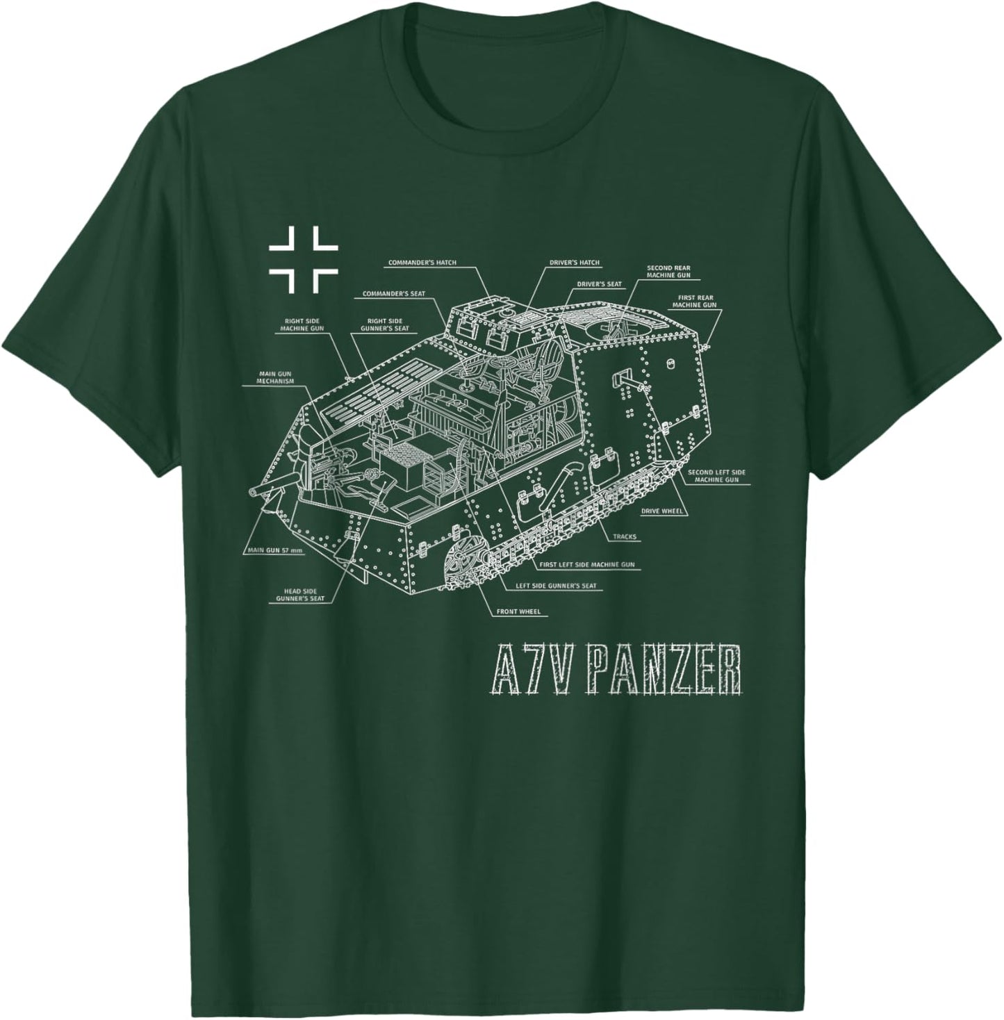 World War 1 German Tank A7V Blueprint T-Shirt - T-Shirt | Forest