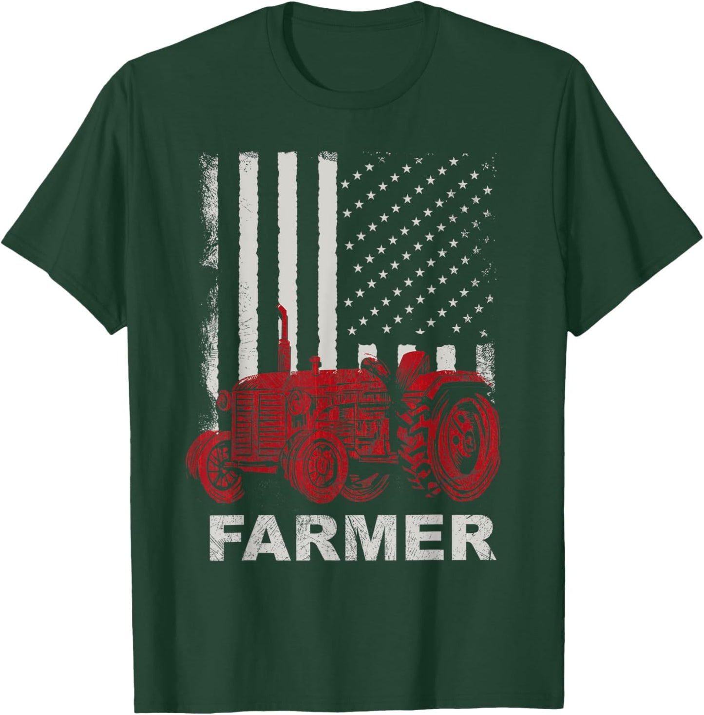 American Flag Farm Tractors Vintage Patriotic Farming Farmer Women Kids Men T-Shirt - T-Shirt | Forest