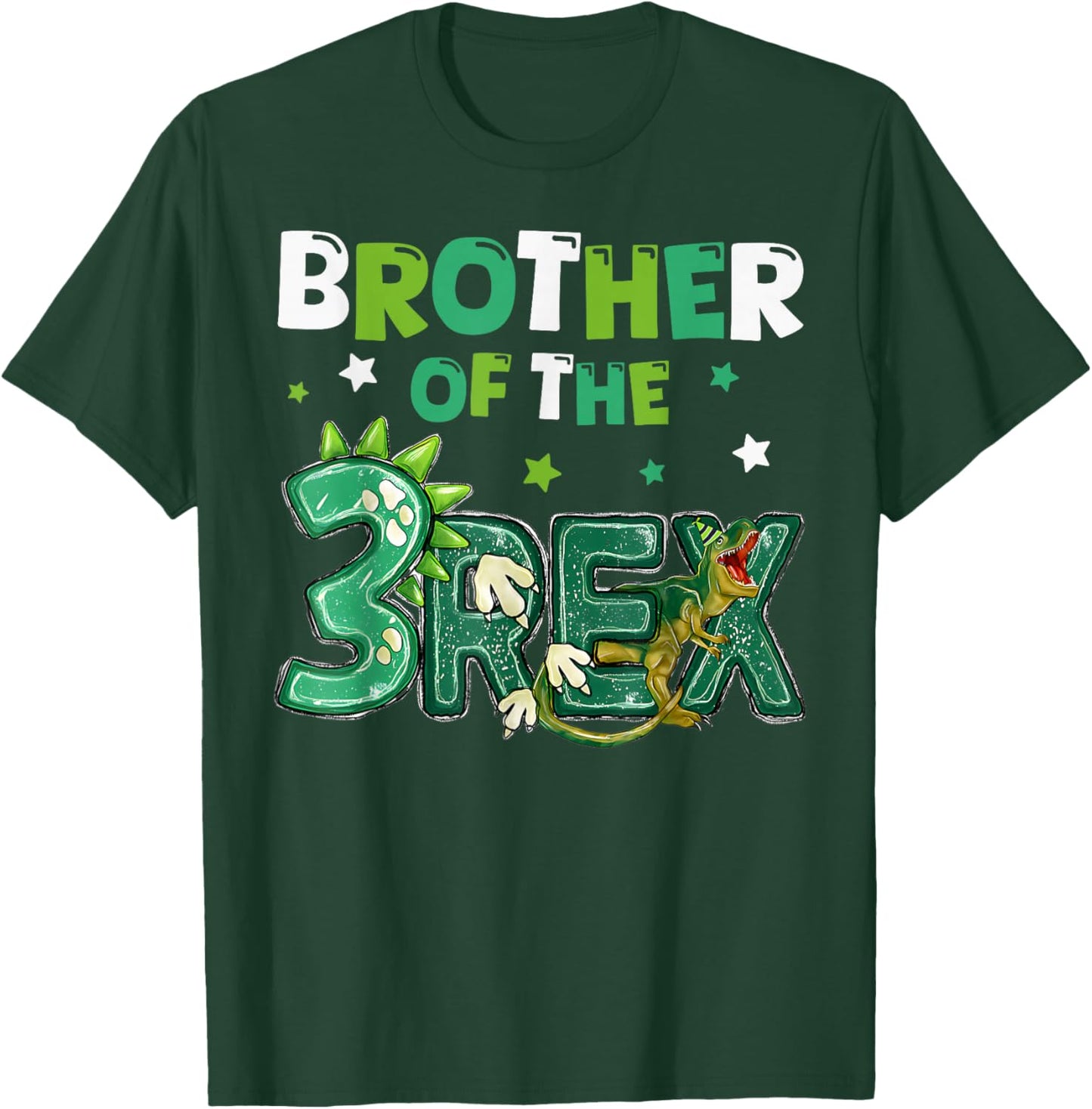 Brother of the Three Rex Birthday Dinosaur Family Matching T-Shirt - T-Shirt | Forest