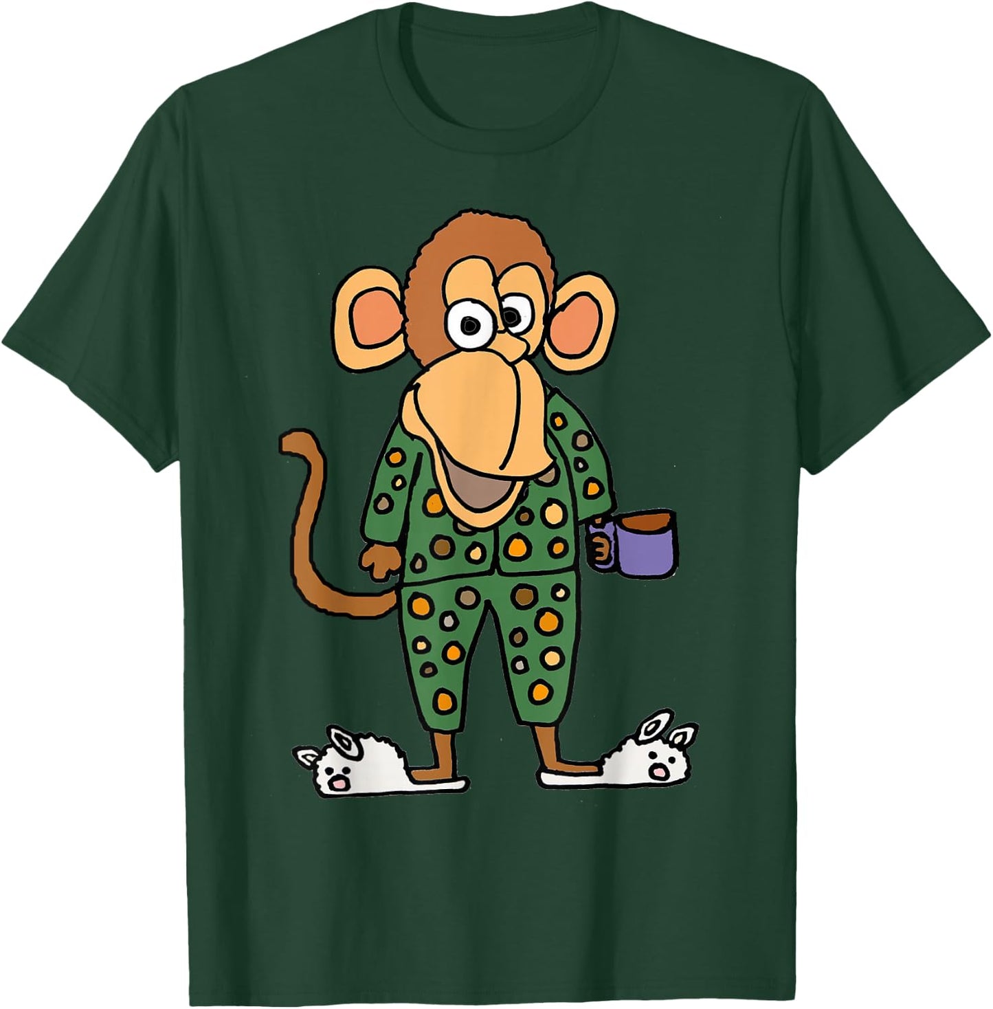Smilealotteesa Funny Monkey in Pajamas Cartoon T-Shirt - T-Shirt | Forest