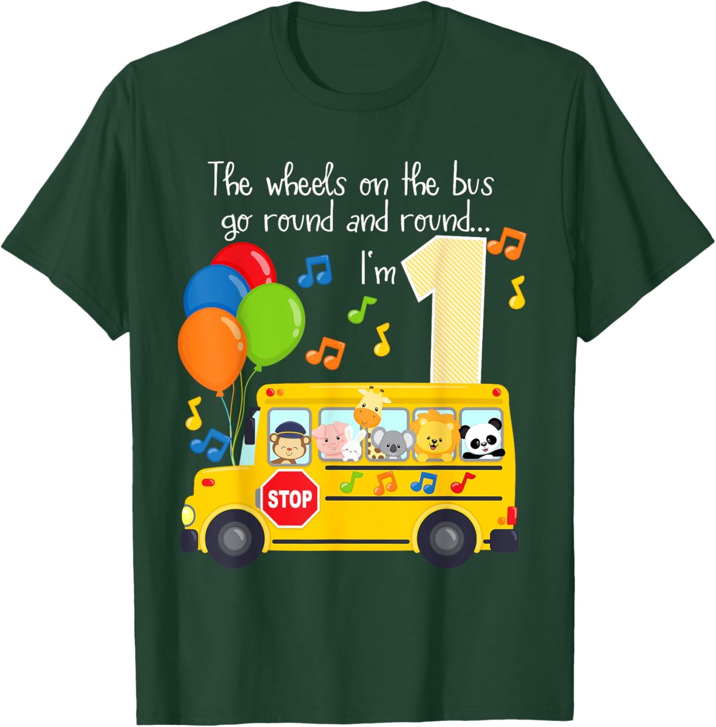 The Wheels On The Bus 1st Birthday 1 Yr Old Family Matching T-Shirt - T-Shirt | Forest