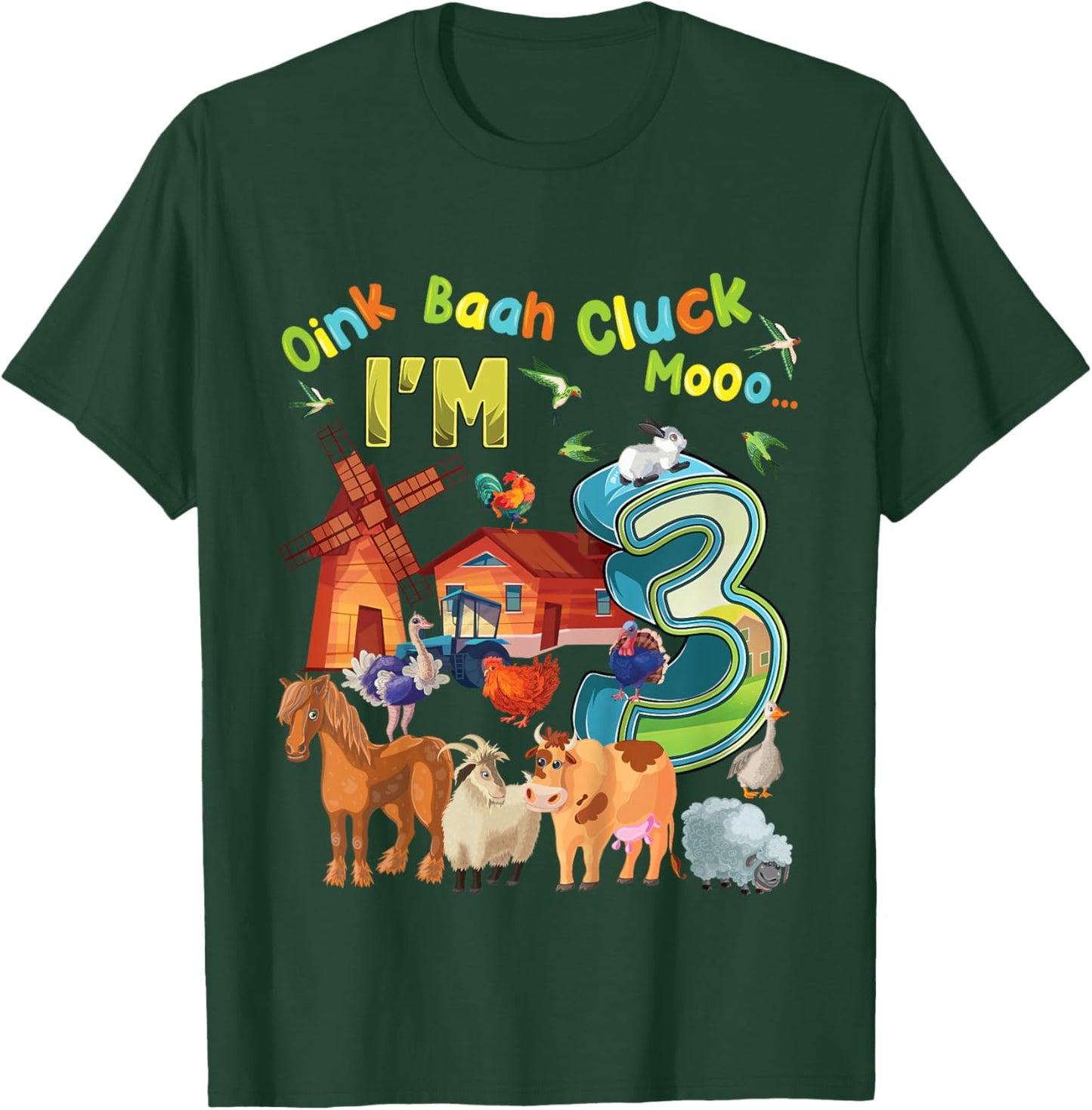 Barnyard 3rd Birthday Farm Animals 3 Years Old Farming T-Shirt - T-Shirt | Forest
