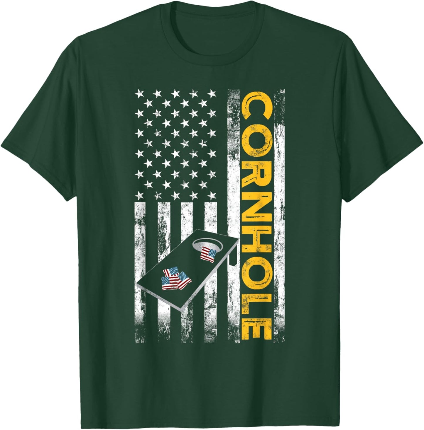 Patriotic Cornhole Player USA American flag Corn hole lover T-Shirt - T-Shirt | Forest