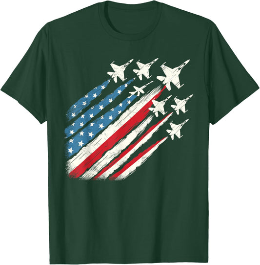 Patriotic USA Fighter Jets 4th of July Girls Kids Men T-Shirt - T-Shirt | Forest