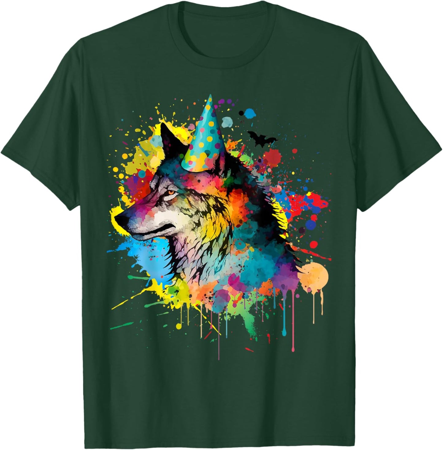 Wolf Birthday Hat Themed Party Wolves Painting Wolf Lover T-Shirt - T-Shirt | Forest
