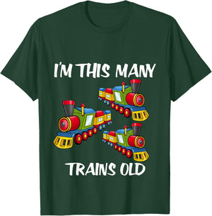 Kids I'm This Many Trains Old Boy 3rd Birthday 3 Years Old T-Shirt - T-Shirt | Forest
