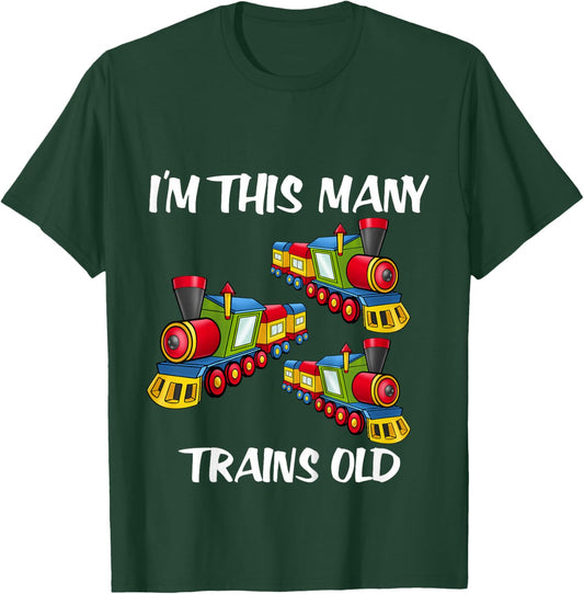 Kids I'm This Many Trains Old Boy 3rd Birthday 3 Years Old T-Shirt - T-Shirt | Forest