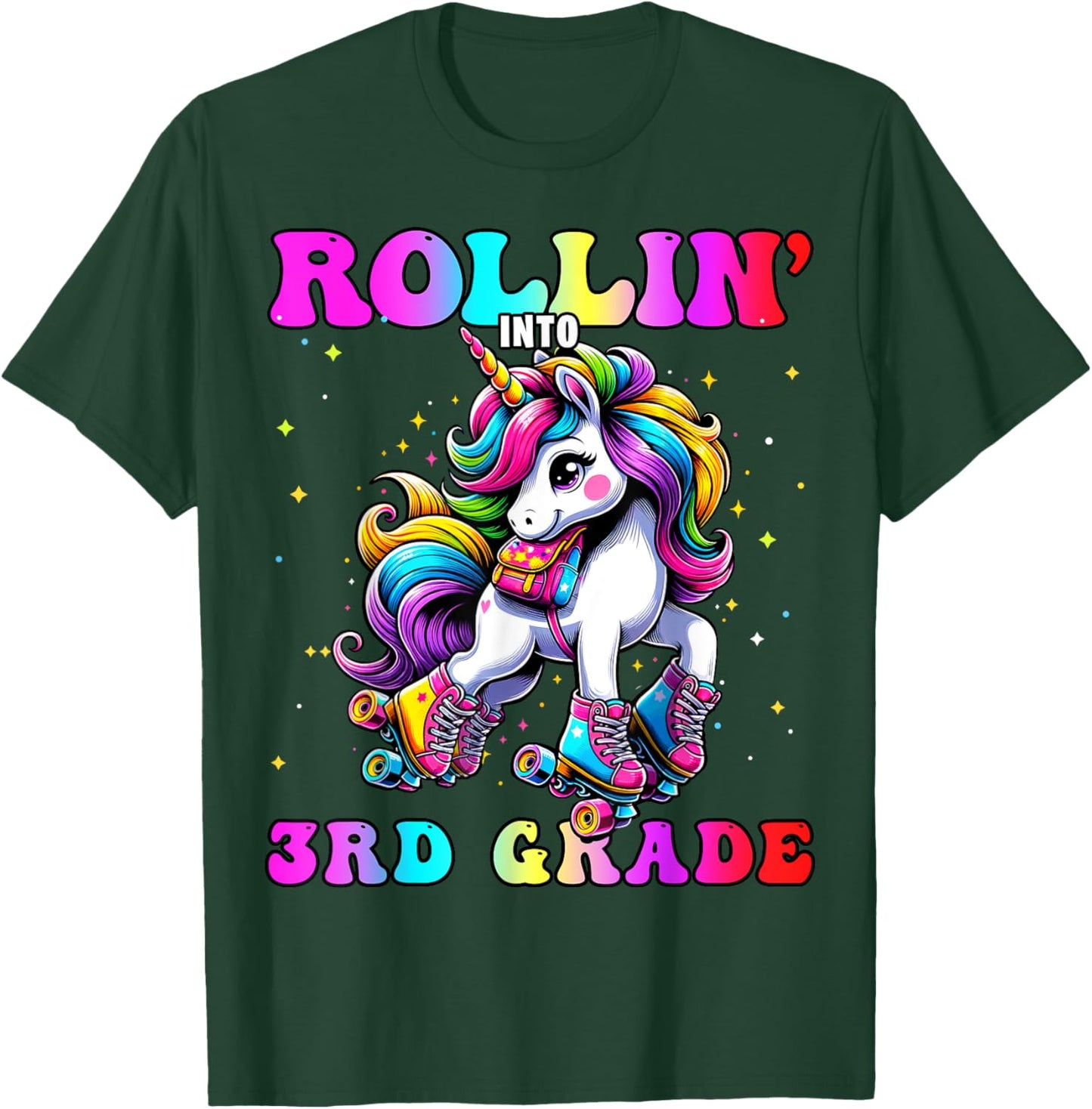 3rd Grade Back To School First Day Girl Rollin Unicorn T-Shirt - T-Shirt | Forest