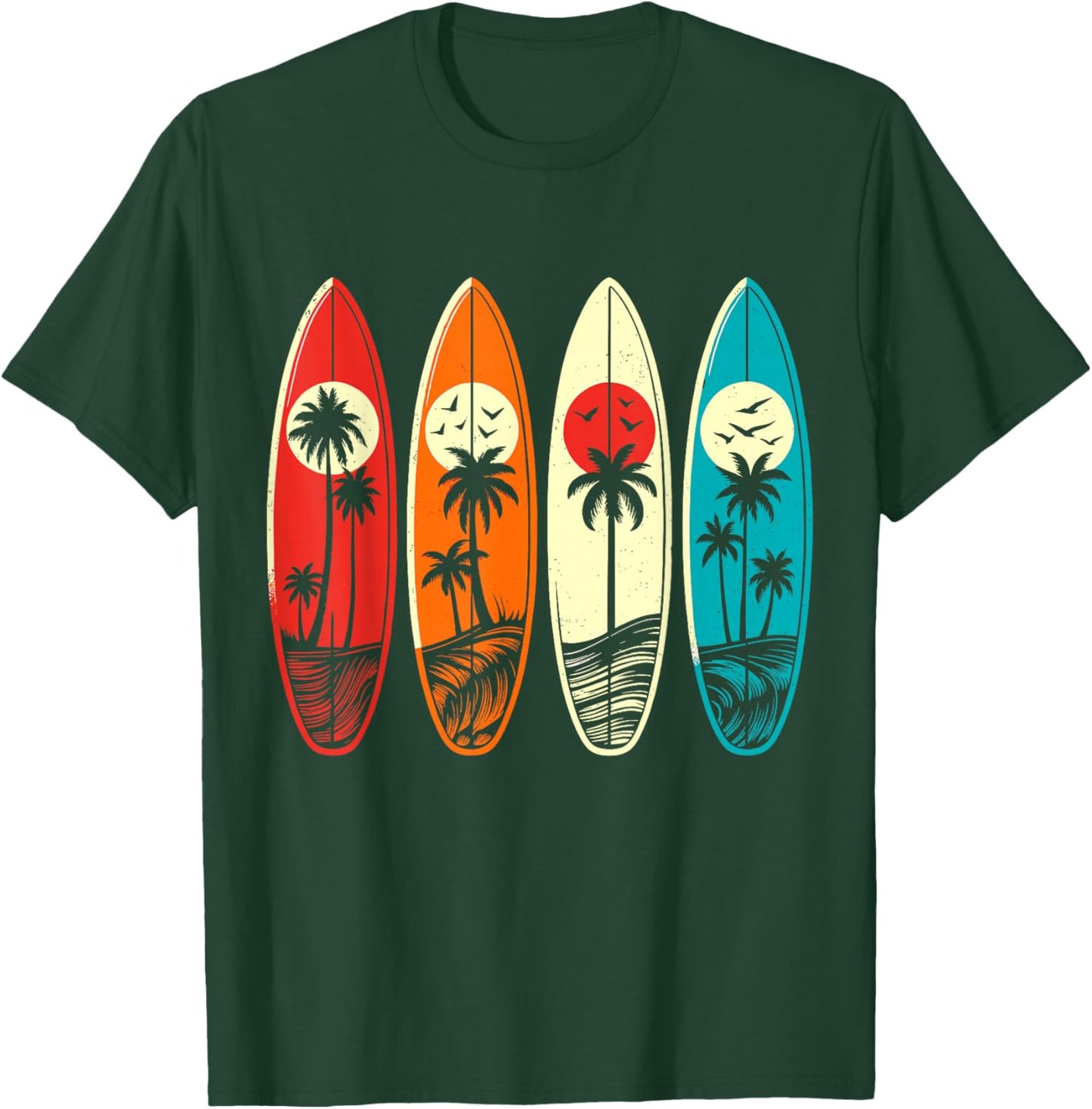 Tropical Hawaii Palm Surfing Beach Surfboard Retro Surf T-Shirt - T-Shirt | Forest