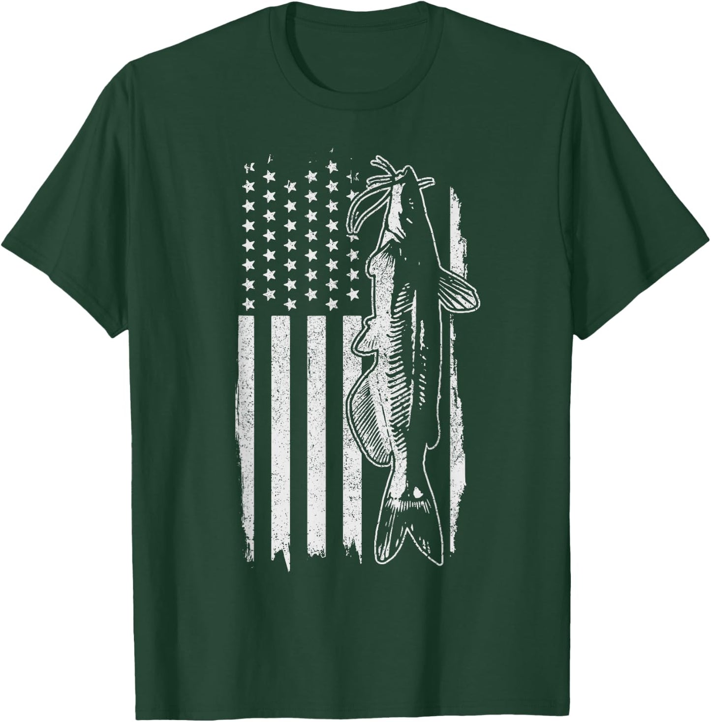 Catfish American Flag Patriotic Fishing T-Shirt - T-Shirt | Forest