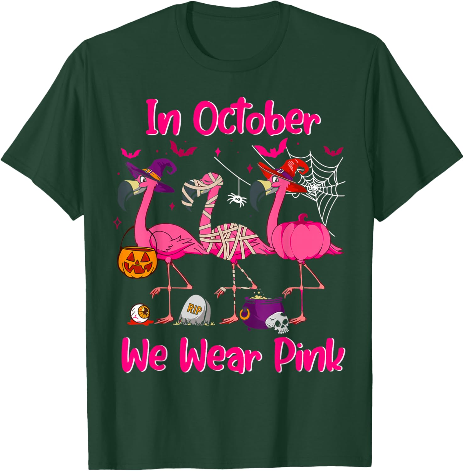 In October We Wear Pink Flamingo Breast Cancer Awareness T-Shirt - T-Shirt | Forest