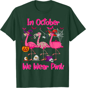 In October We Wear Pink Flamingo Breast Cancer Awareness T-Shirt - T-Shirt | Forest