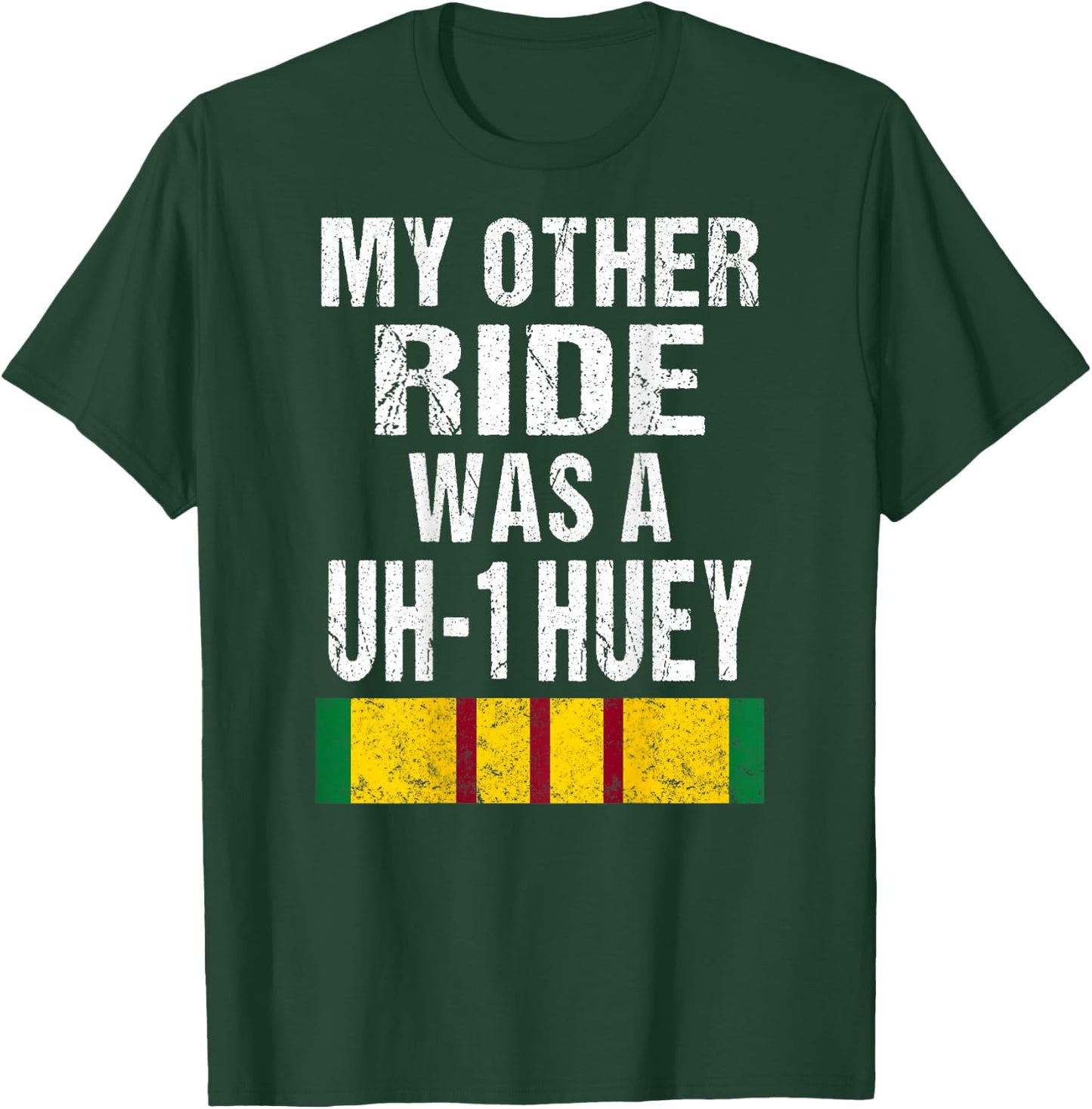 (Print on Back ) Vietnam Veteran Biker UH-1 Huey Helicopter T-Shirt - T-Shirt | Forest
