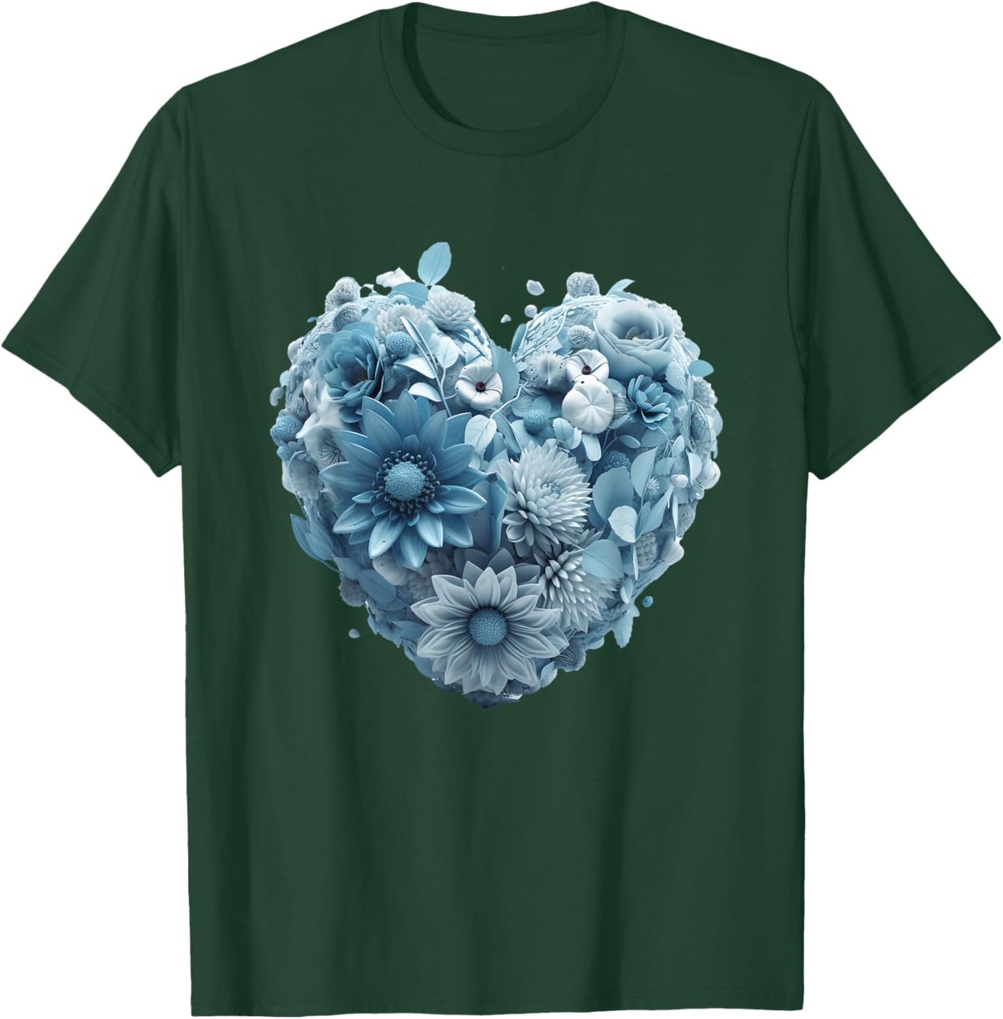 Cute Light Blue Heart Graphic Made of Flowers Girl T-Shirt - T-Shirt | Forest
