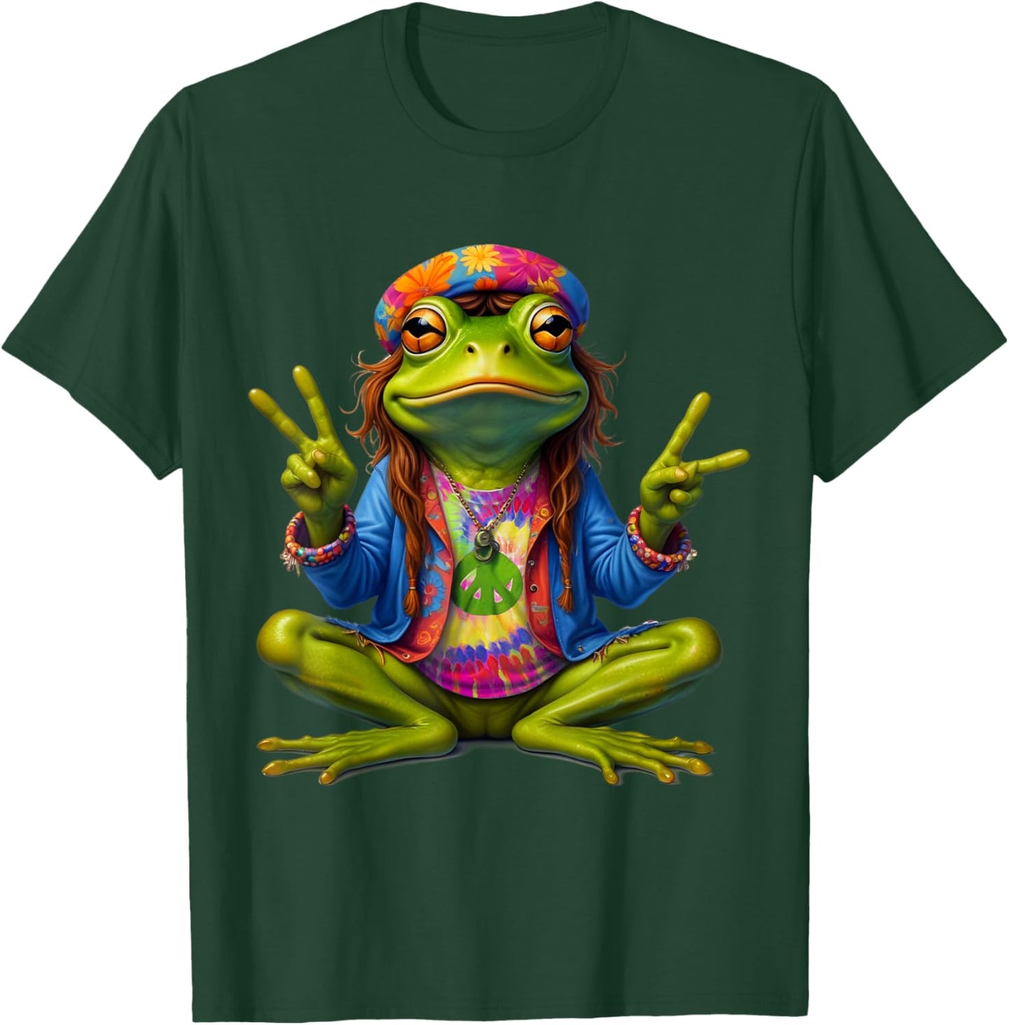 Tie-Dye Frog Peace Sign 60s 70s Hippie Men Women T-Shirt - T-Shirt | Forest