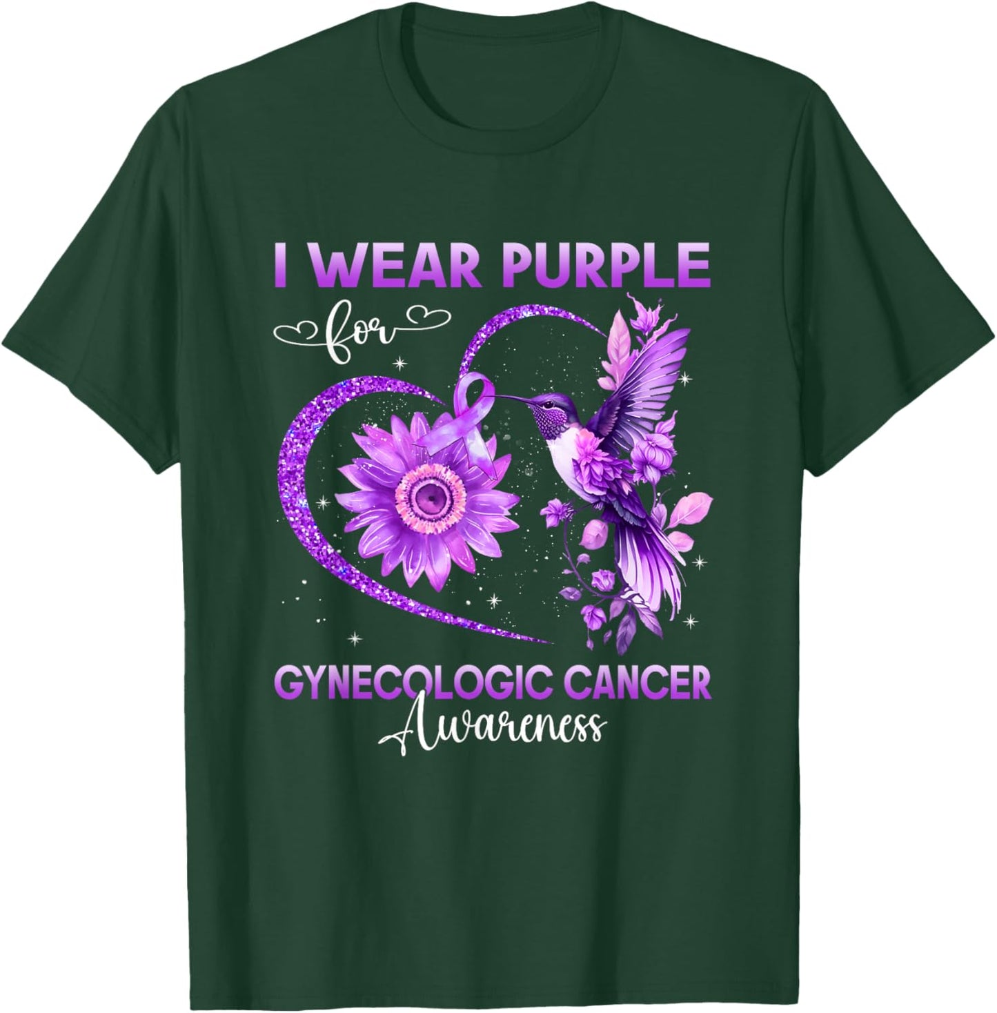 I Wear Purple For Gynecologic Cancer Awareness Hummingbird T-Shirt - T-Shirt | Forest
