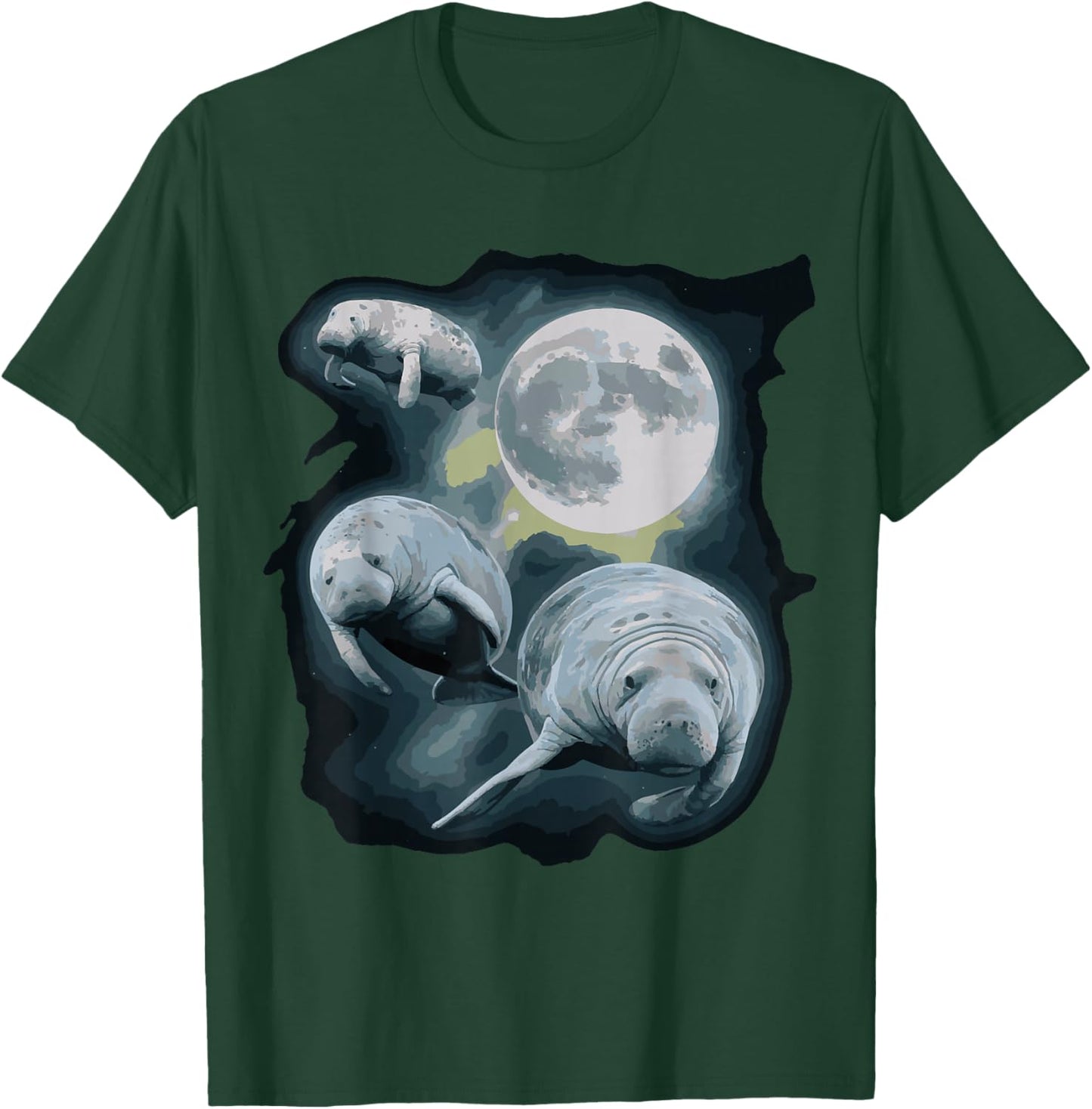 Three Manatee Howling At The Moon T-Shirt - T-Shirt | Forest