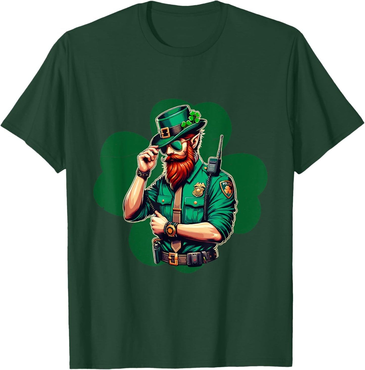Police Officer St Patricks Day Irish Shamrock Lucky Cop T-Shirt - T-Shirt | Forest