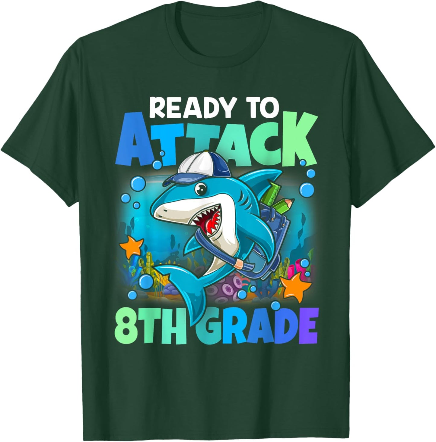 Ready To Attack 8th grade Shark Back To School Boys Kids T-Shirt - T-Shirt | Forest