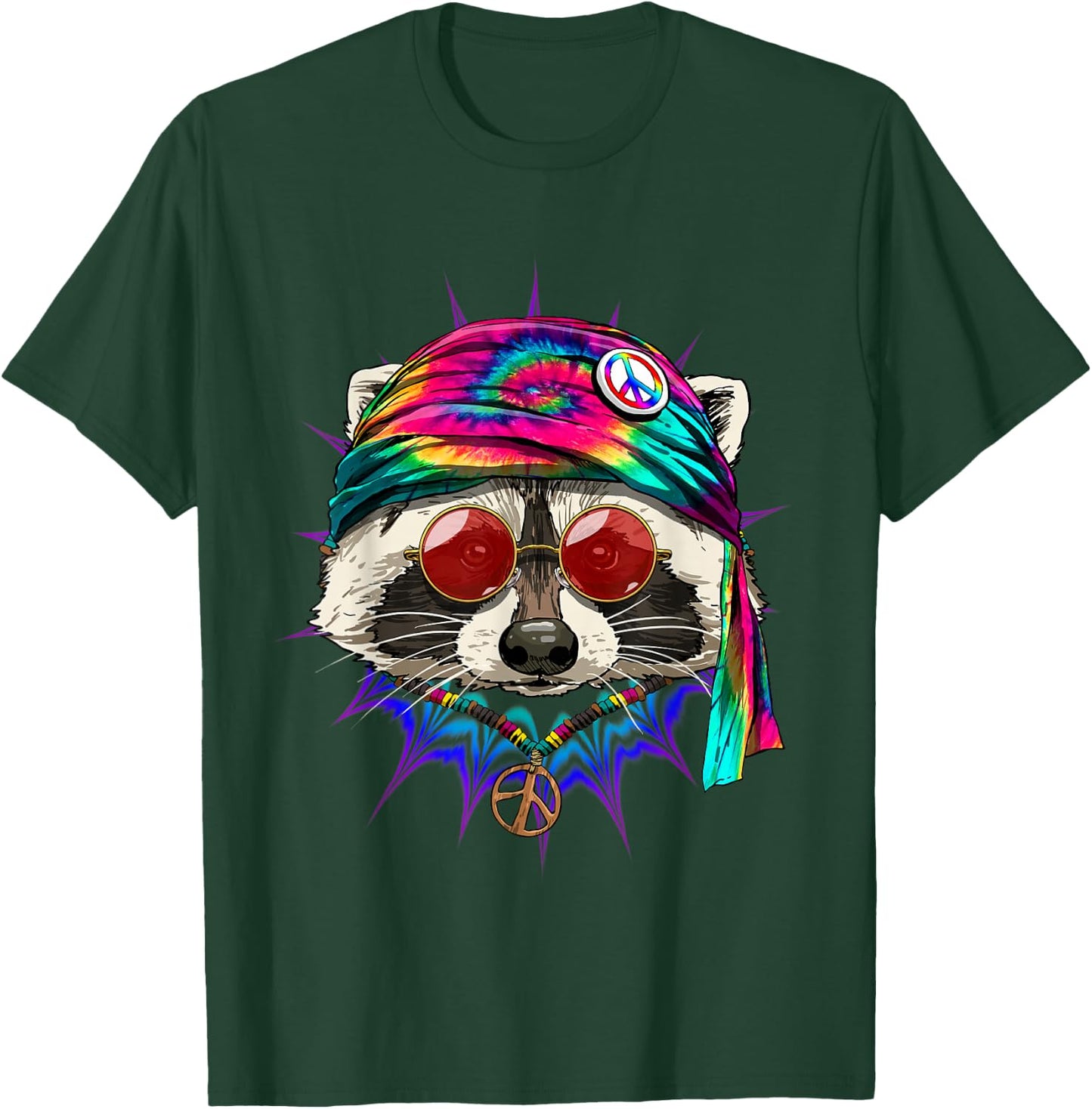 Hippie Raccoon Tie Dye Peace Sign Psychedelic Trash Panda T-Shirt - T-Shirt | Forest