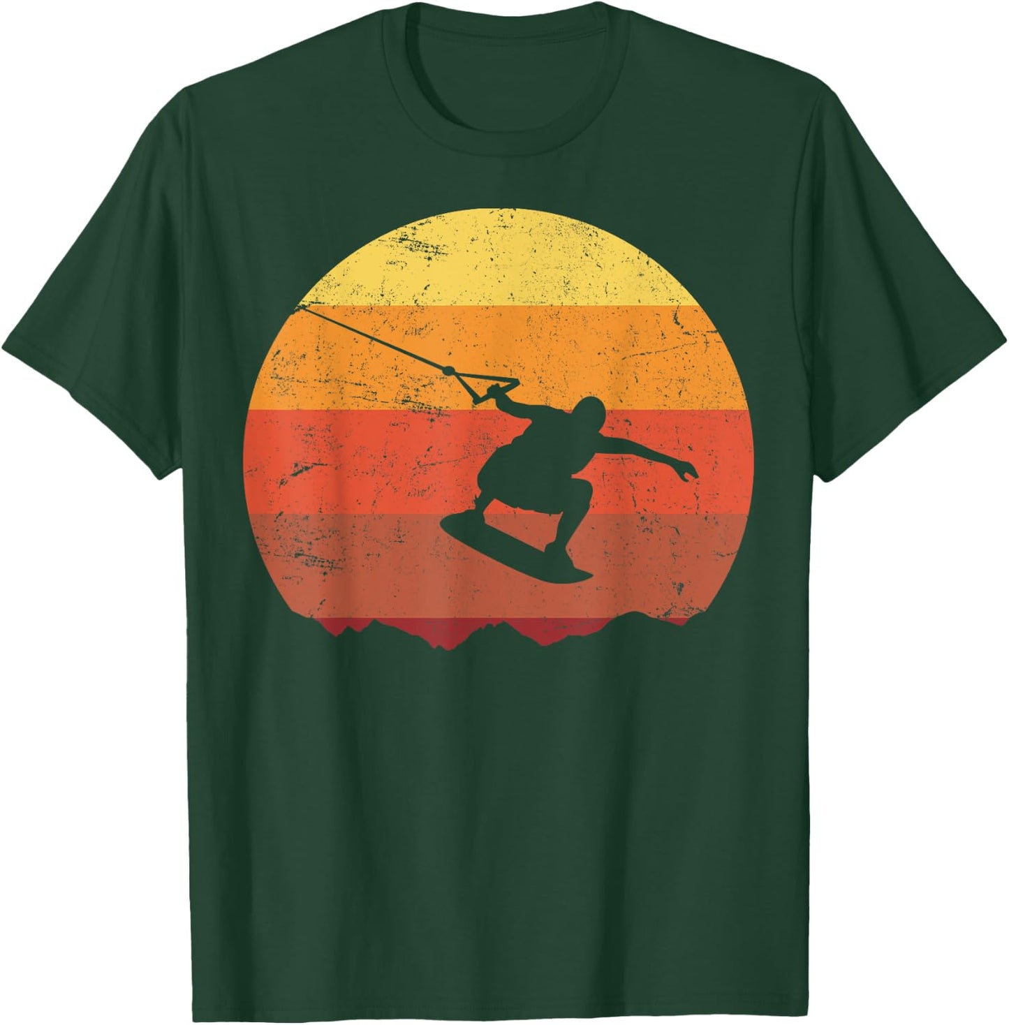 Retro Sunset Wakeboard , Men's Black Graphic Short Sleeve T-Shirt - T-Shirt | Forest