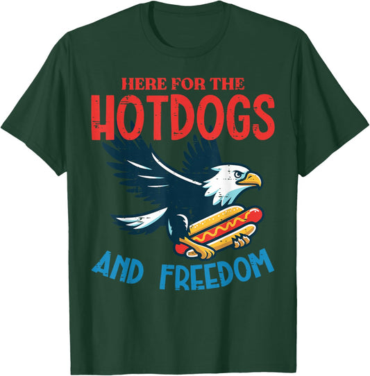 4th Of July Eagle Here Hotdogs Freedom Men Women Kids T-Shirt - T-Shirt | Forest