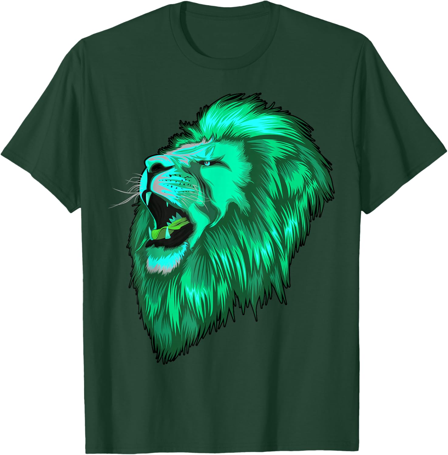 Green Mint Lion Head Lion King of Animals Cats T-Shirt - T-Shirt | Forest